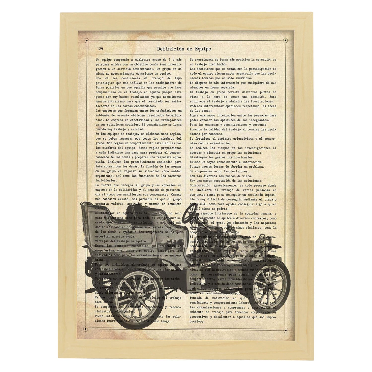 Poster de Coche antiguo. Láminas de vehículos con definiciones. Ilustraciones vintage de coches, motos, aviones, -Artwork-Nacnic-A4-Marco Madera clara-Nacnic Estudio SL