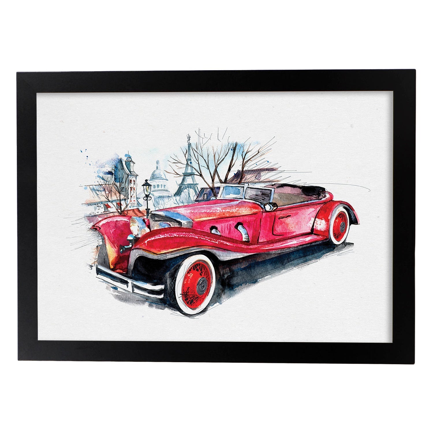 Poster de coches y vehículos. Lámina Coche años 30 con imágenes iilustradas de coches vintage a todo color.-Artwork-Nacnic-A3-Marco Negro-Nacnic Estudio SL