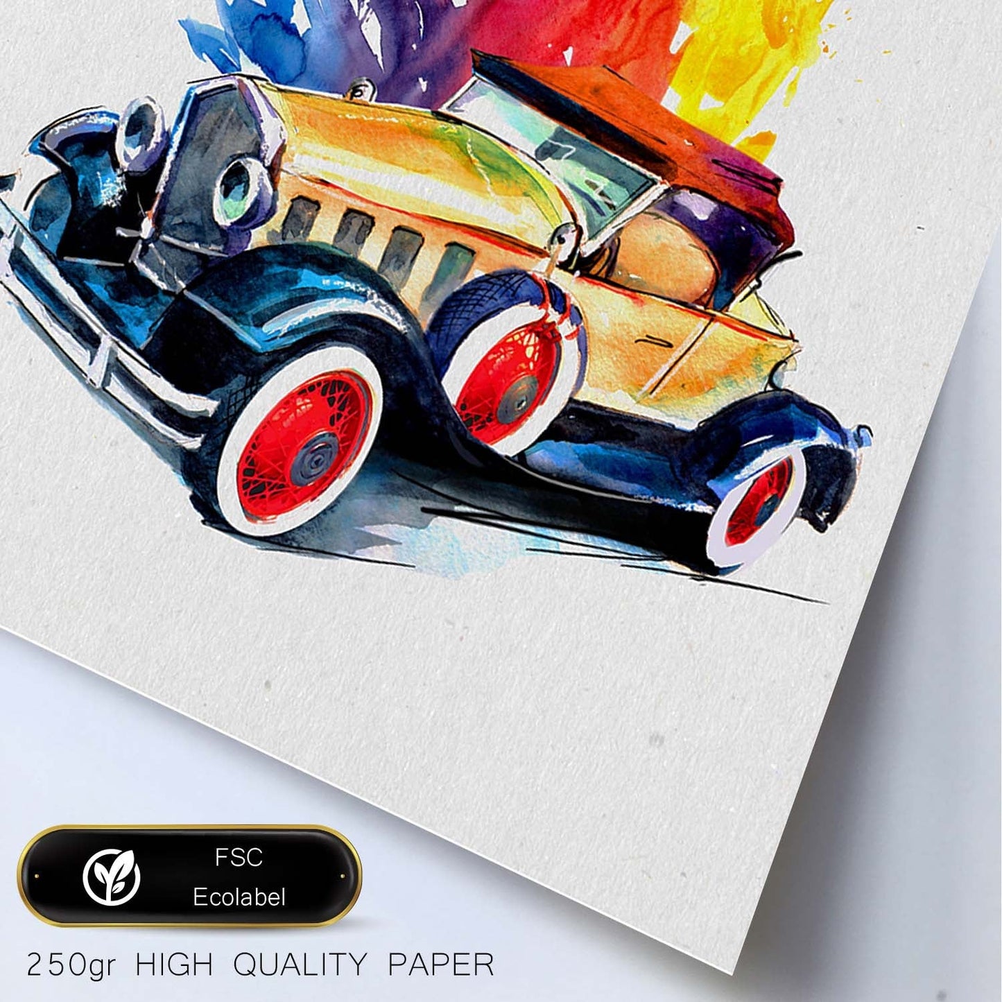 Poster de coches y vehículos. Lámina Explosión de color con imágenes iilustradas de coches vintage a todo color.-Artwork-Nacnic-Nacnic Estudio SL