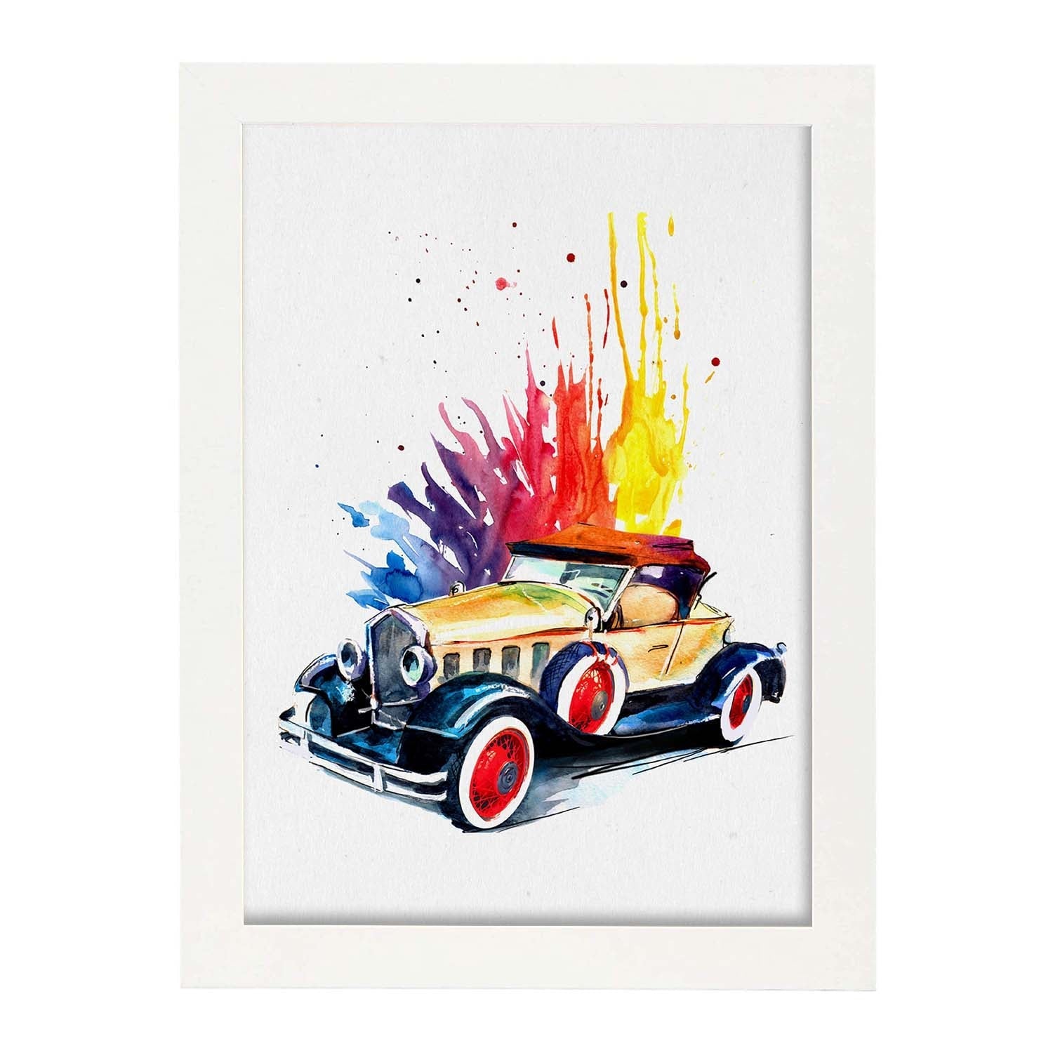 Poster de coches y vehículos. Lámina Explosión de color con imágenes iilustradas de coches vintage a todo color.-Artwork-Nacnic-A3-Marco Blanco-Nacnic Estudio SL