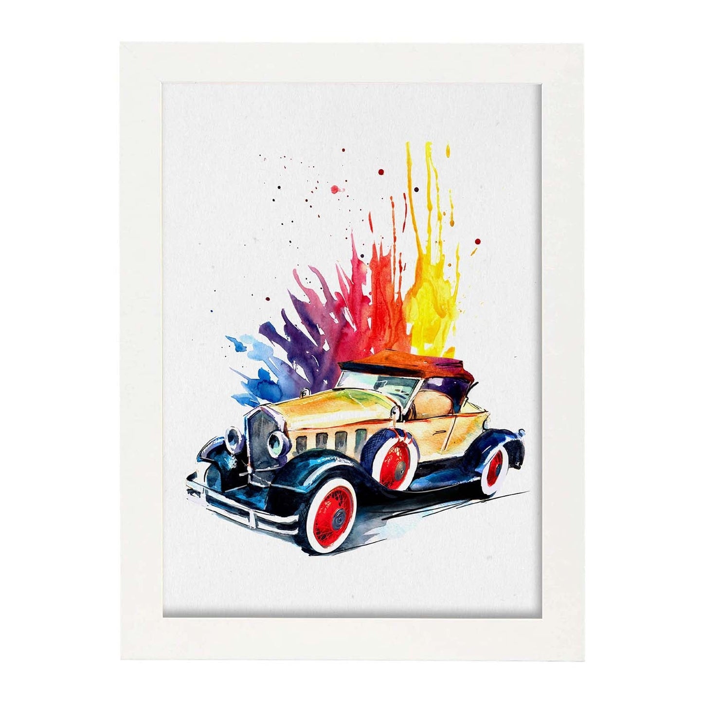 Poster de coches y vehículos. Lámina Explosión de color con imágenes iilustradas de coches vintage a todo color.-Artwork-Nacnic-A3-Marco Blanco-Nacnic Estudio SL