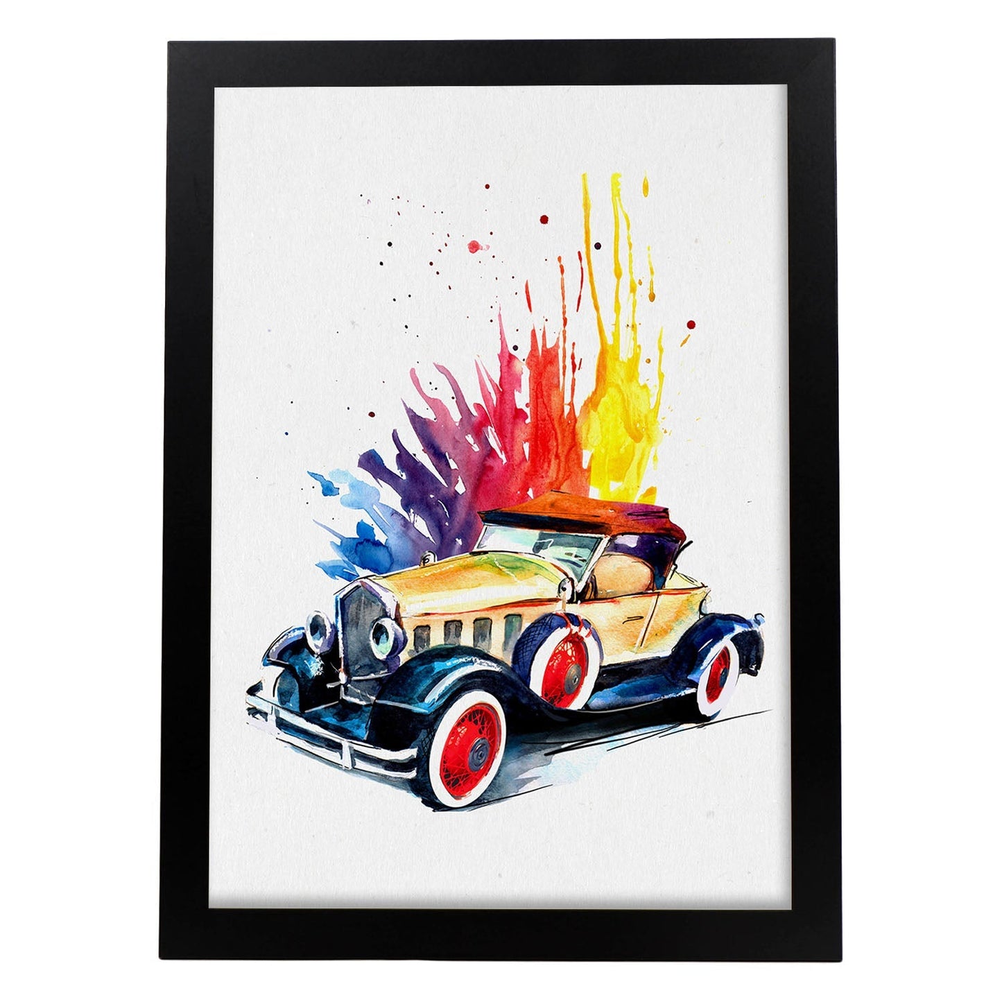 Poster de coches y vehículos. Lámina Explosión de color con imágenes iilustradas de coches vintage a todo color.-Artwork-Nacnic-A3-Marco Negro-Nacnic Estudio SL
