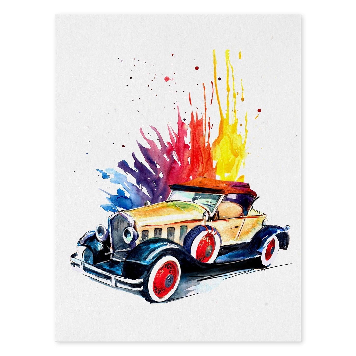 Poster de coches y vehículos. Lámina Explosión de color con imágenes iilustradas de coches vintage a todo color.-Artwork-Nacnic-A4-Sin marco-Nacnic Estudio SL
