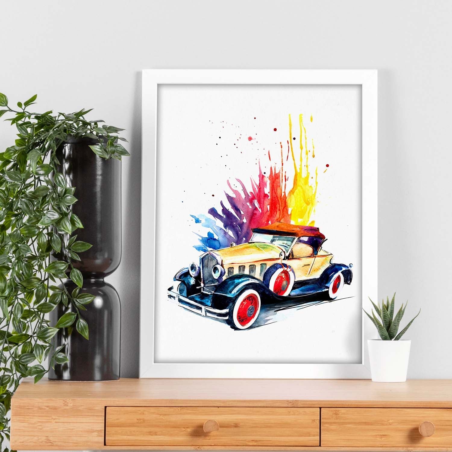 Poster de coches y vehículos. Lámina Explosión de color con imágenes iilustradas de coches vintage a todo color.-Artwork-Nacnic-Nacnic Estudio SL