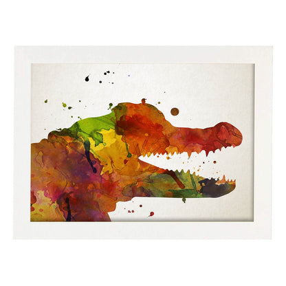 Poster de Cocodrilo estilo acuarela. Láminas de animales con estilo acuarela-Artwork-Nacnic-A4-Marco Blanco-Nacnic Estudio SL