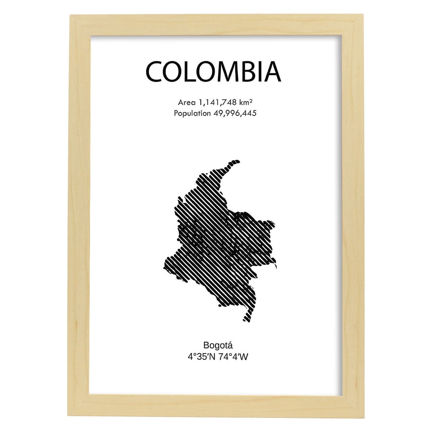 Poster de Colombia. Láminas de paises y continentes del mundo.-Artwork-Nacnic-A3-Marco Madera clara-Nacnic Estudio SL