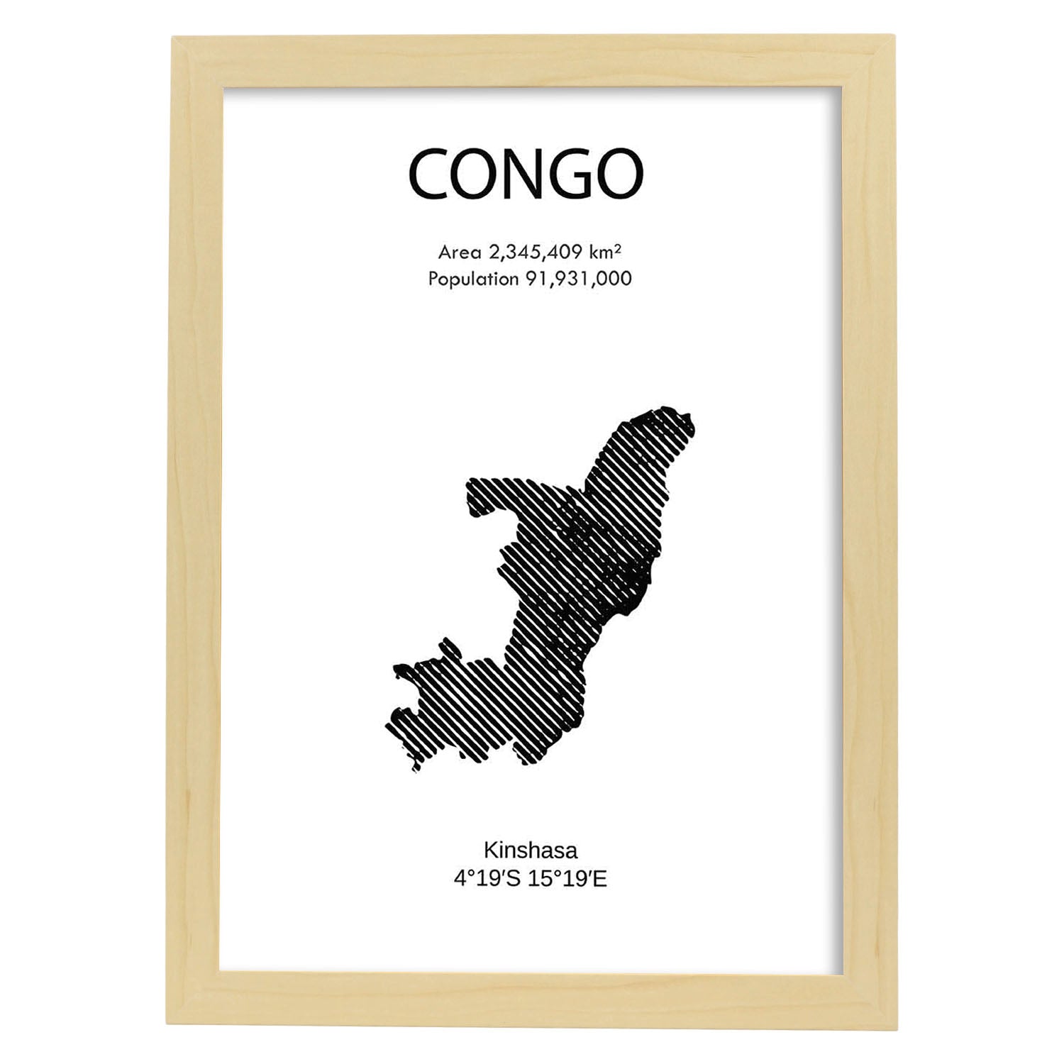 Poster de Congo. Láminas de paises y continentes del mundo.-Artwork-Nacnic-A3-Marco Madera clara-Nacnic Estudio SL