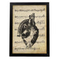 Poster de Corazon anatomico sobre partitura. Láminas de imágenes con partituras. Diseño de música para el hogar.-Artwork-Nacnic-A3-Marco Negro-Nacnic Estudio SL