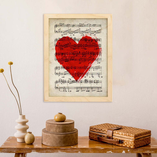 Poster de Corazon sobre partitura. Láminas de imágenes con partituras. Diseño de música para el hogar.-Artwork-Nacnic-Nacnic Estudio SL