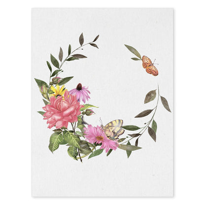 Poster de coronas florales. Lámina Corona floral mariposas, ilustrada con diseños de flores, plantas, y animales.-Artwork-Nacnic-A4-Sin marco-Nacnic Estudio SL