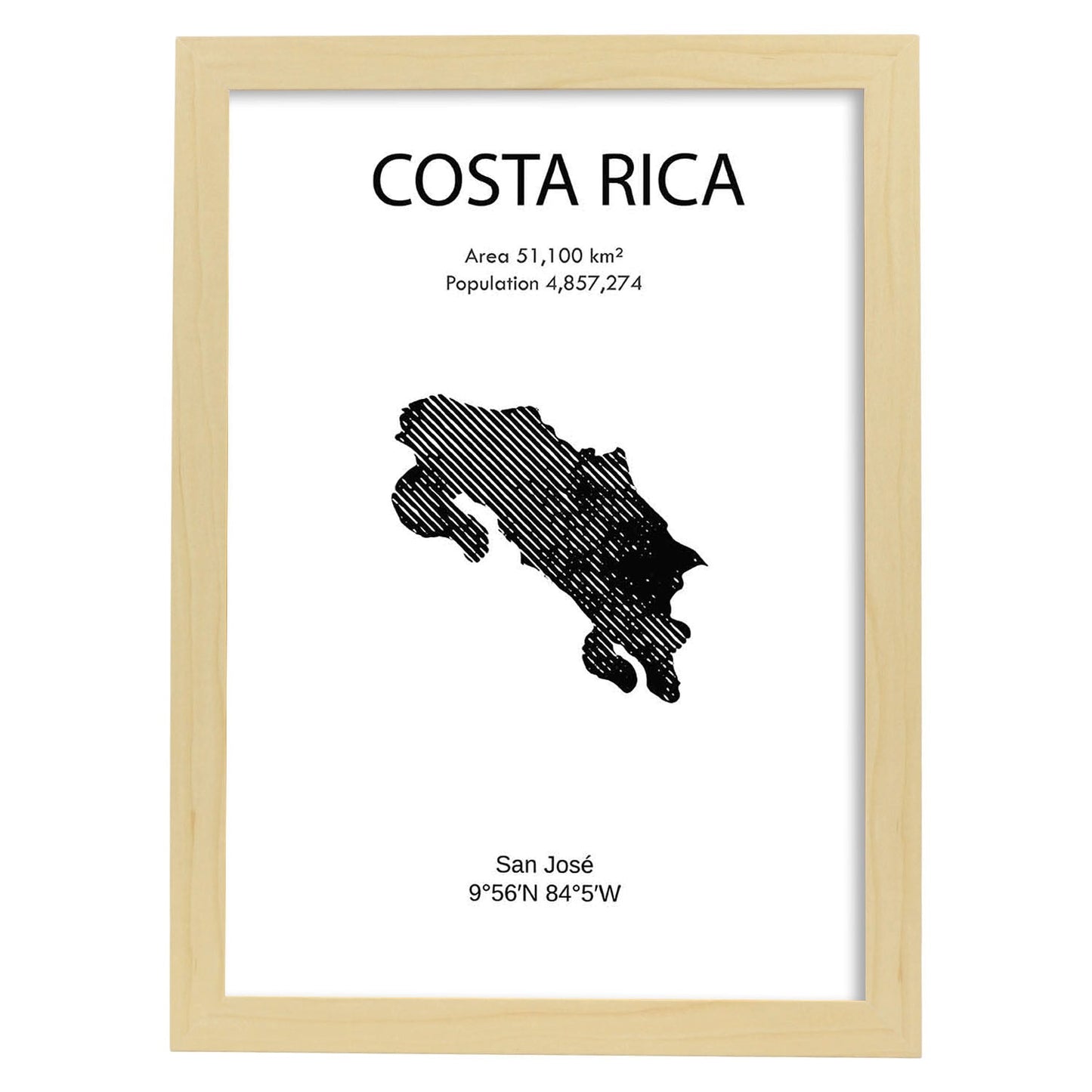 Poster de Costa Rica. Láminas de paises y continentes del mundo.-Artwork-Nacnic-A3-Marco Madera clara-Nacnic Estudio SL