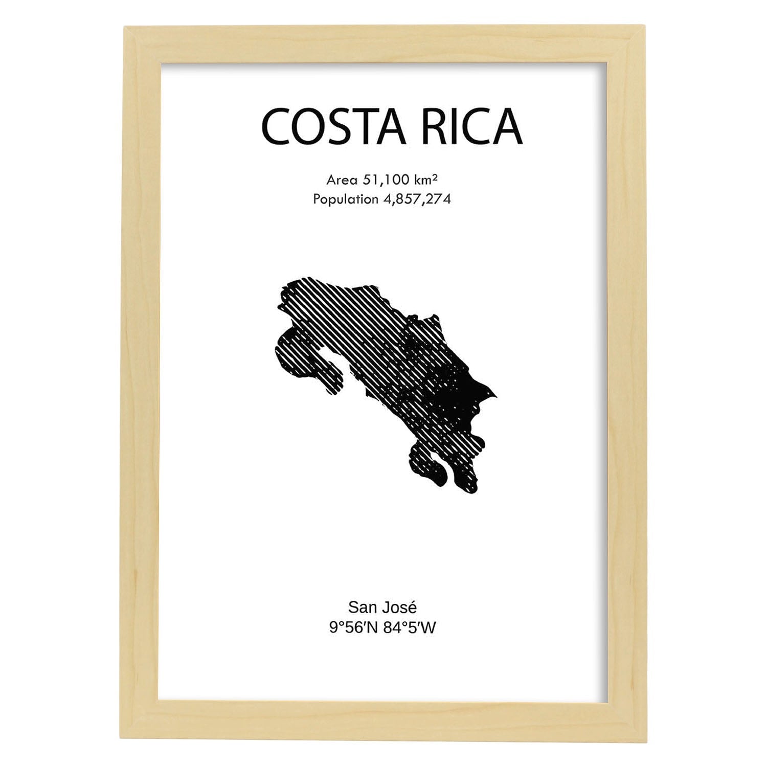 Poster de Costa Rica. Láminas de paises y continentes del mundo.-Artwork-Nacnic-A4-Marco Madera clara-Nacnic Estudio SL