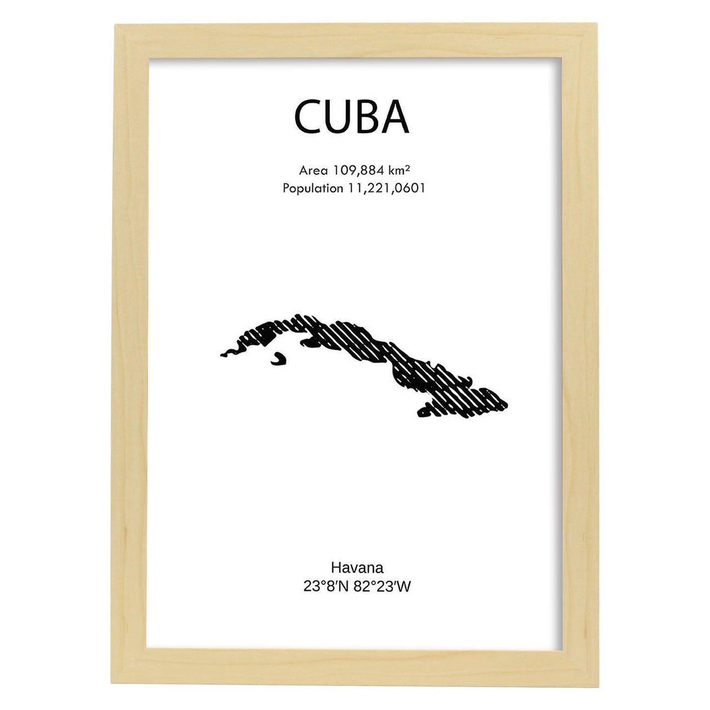 Poster de Cuba. Láminas de paises y continentes del mundo.-Artwork-Nacnic-A3-Marco Madera clara-Nacnic Estudio SL