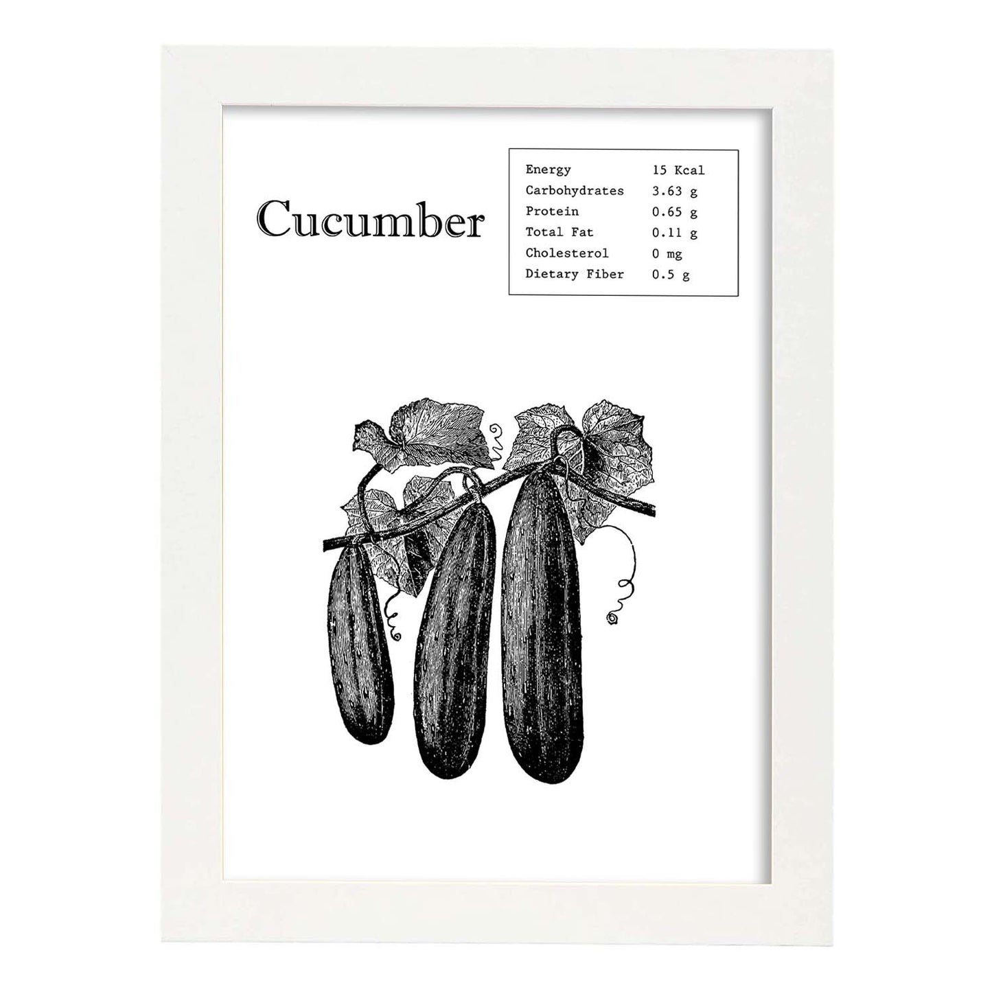 Poster de Cucumber. Láminas de frutas y verduras en inglés.-Artwork-Nacnic-A3-Marco Blanco-Nacnic Estudio SL