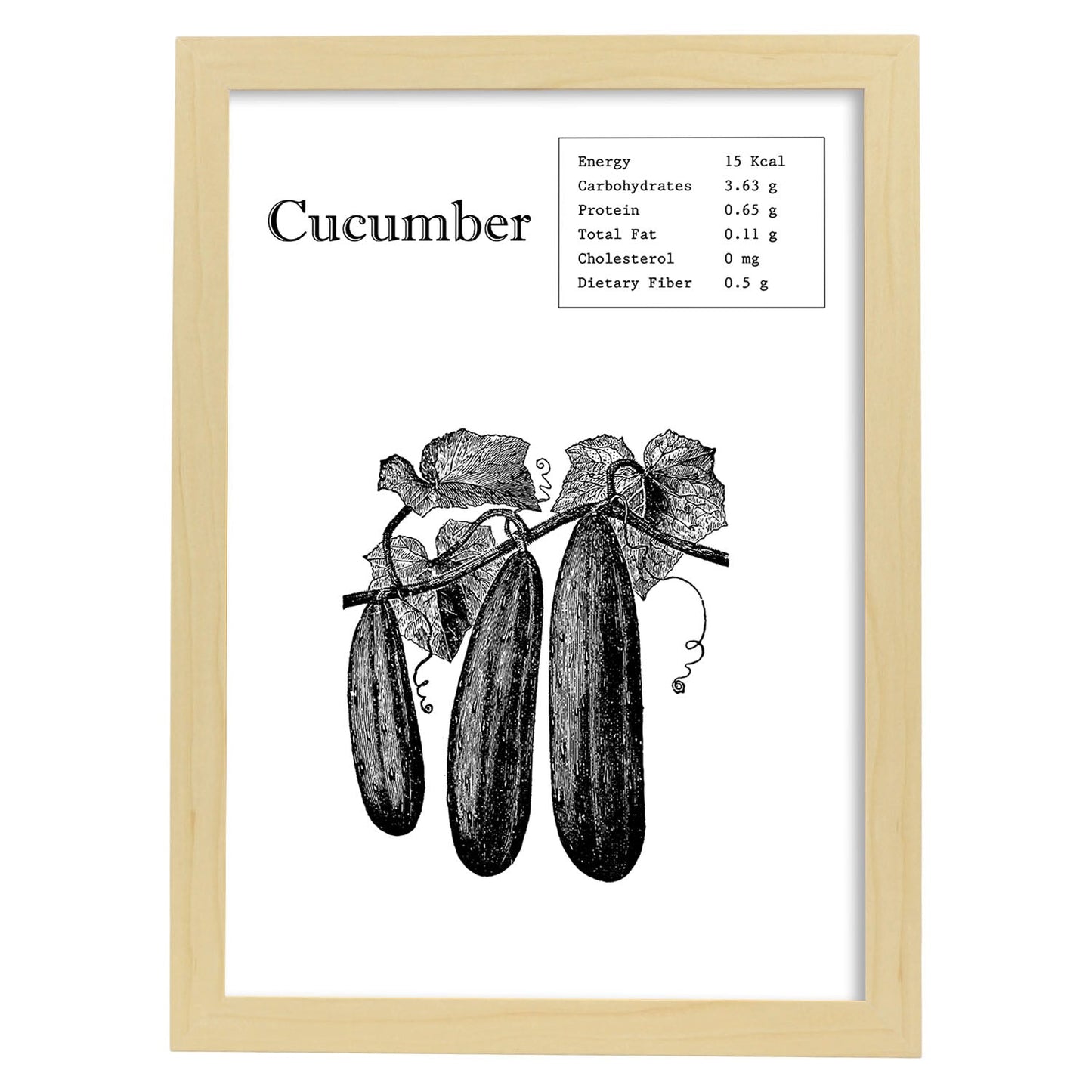 Poster de Cucumber. Láminas de frutas y verduras en inglés.-Artwork-Nacnic-A3-Marco Madera clara-Nacnic Estudio SL