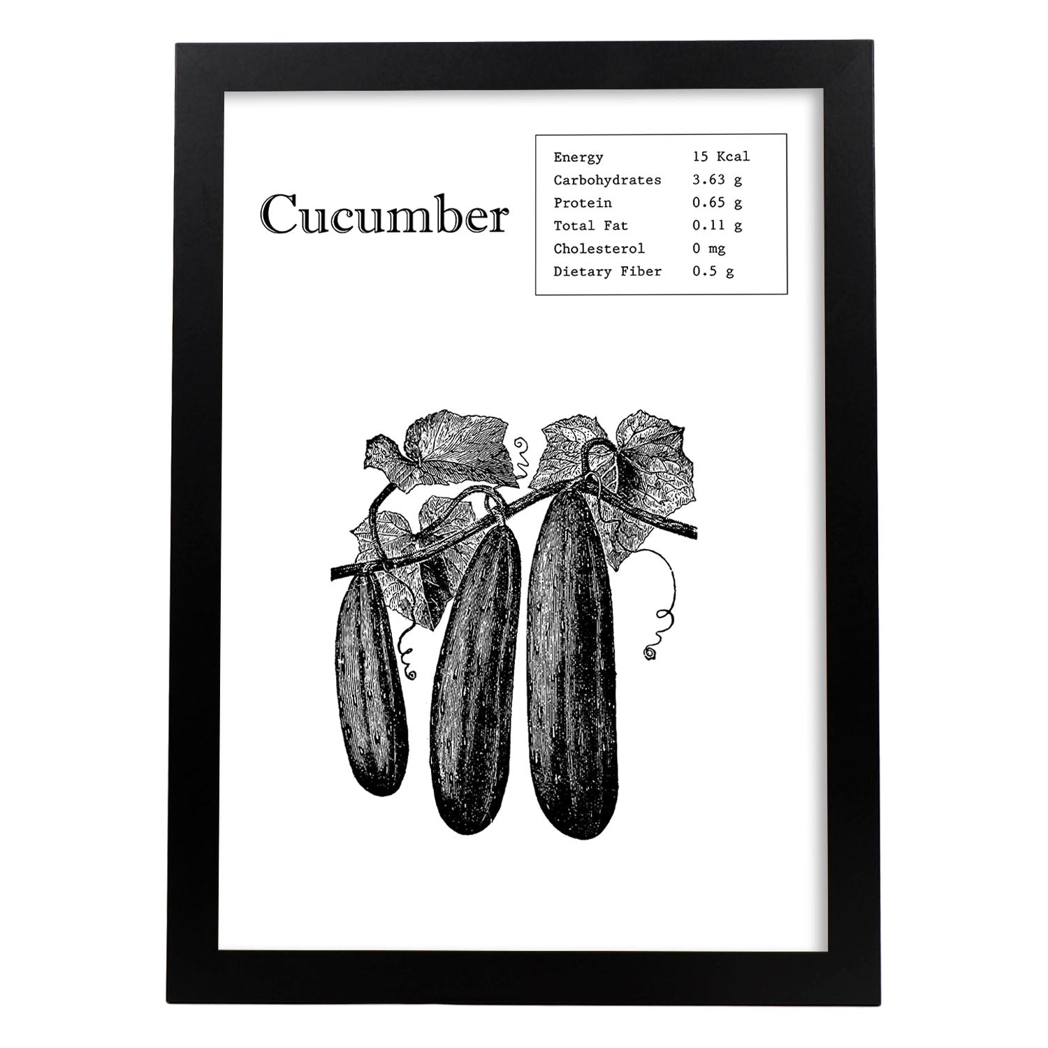 Poster de Cucumber. Láminas de frutas y verduras en inglés.-Artwork-Nacnic-A3-Marco Negro-Nacnic Estudio SL