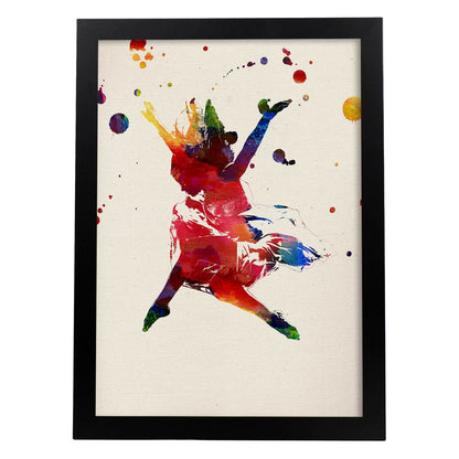 Poster de Danza con diseño acuarela. Mix de láminas con estilo acuarela-Artwork-Nacnic-A4-Marco Negro-Nacnic Estudio SL