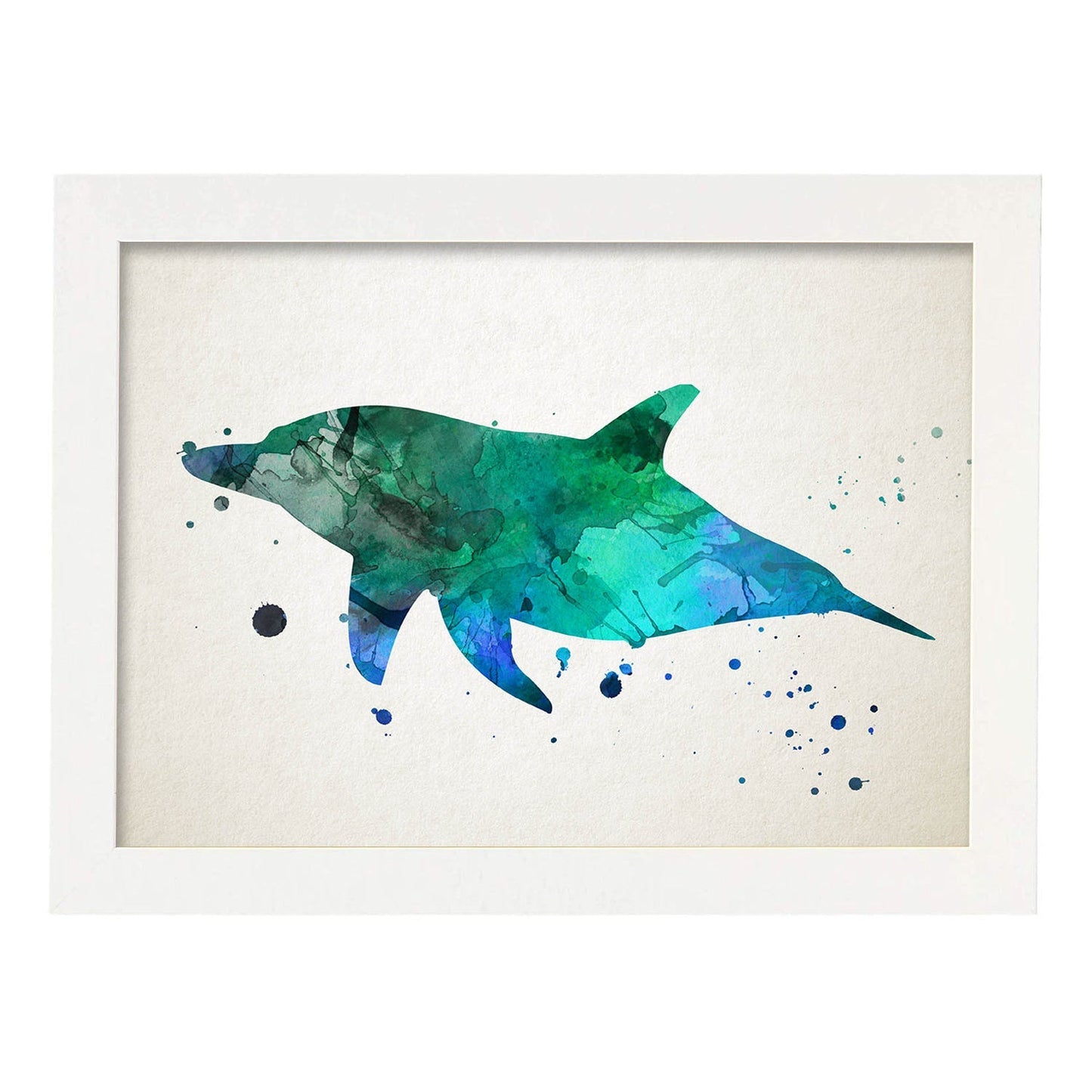 Poster de Delfín estilo acuarela. Láminas de animales con estilo acuarela-Artwork-Nacnic-A3-Marco Blanco-Nacnic Estudio SL