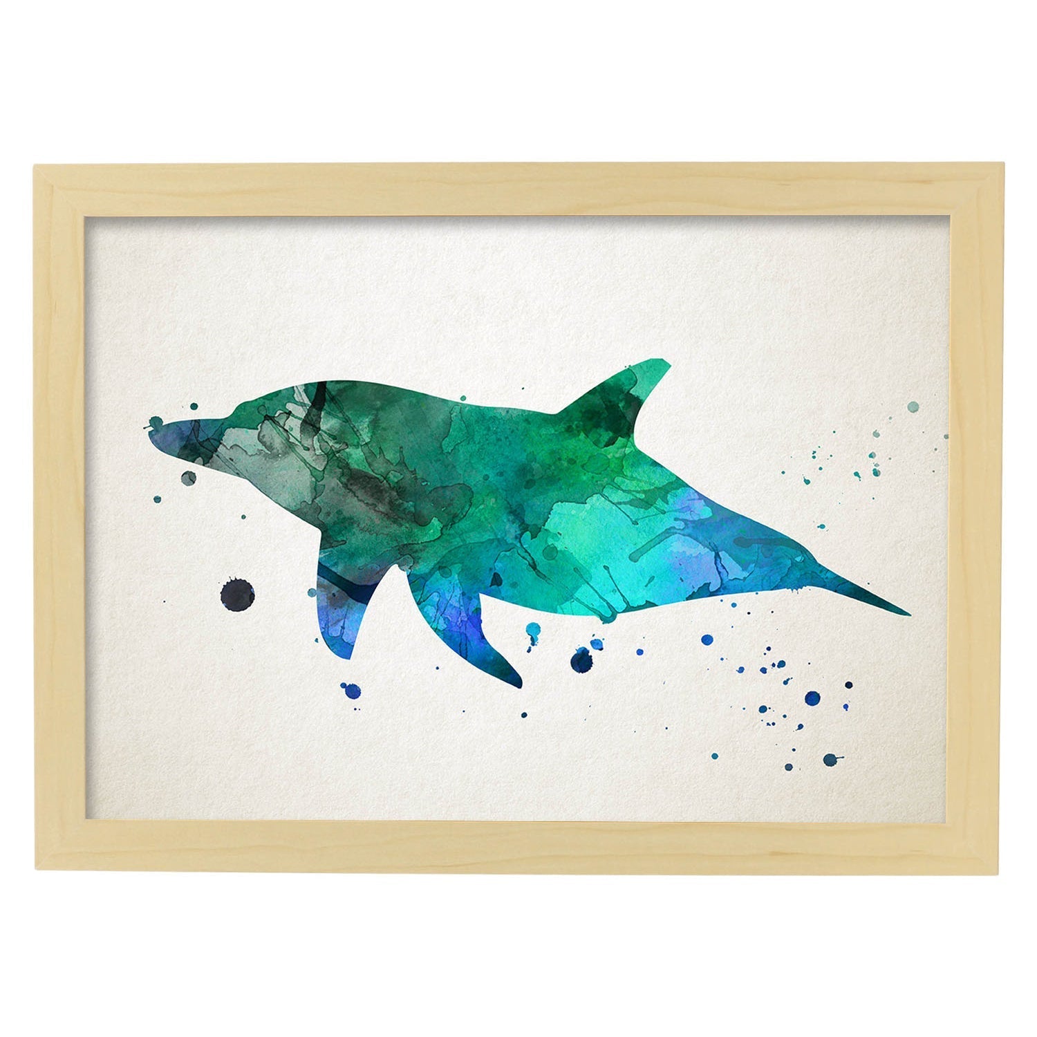 Poster de Delfín estilo acuarela. Láminas de animales con estilo acuarela-Artwork-Nacnic-A3-Marco Madera clara-Nacnic Estudio SL