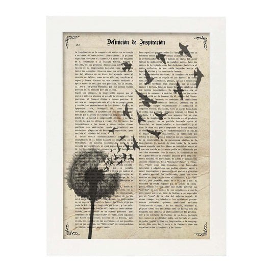 Poster de Diente de leon con pajaros.Láminas vintage para Posters con diseño vintage y definiciones.-Artwork-Nacnic-A4-Marco Blanco-Nacnic Estudio SL
