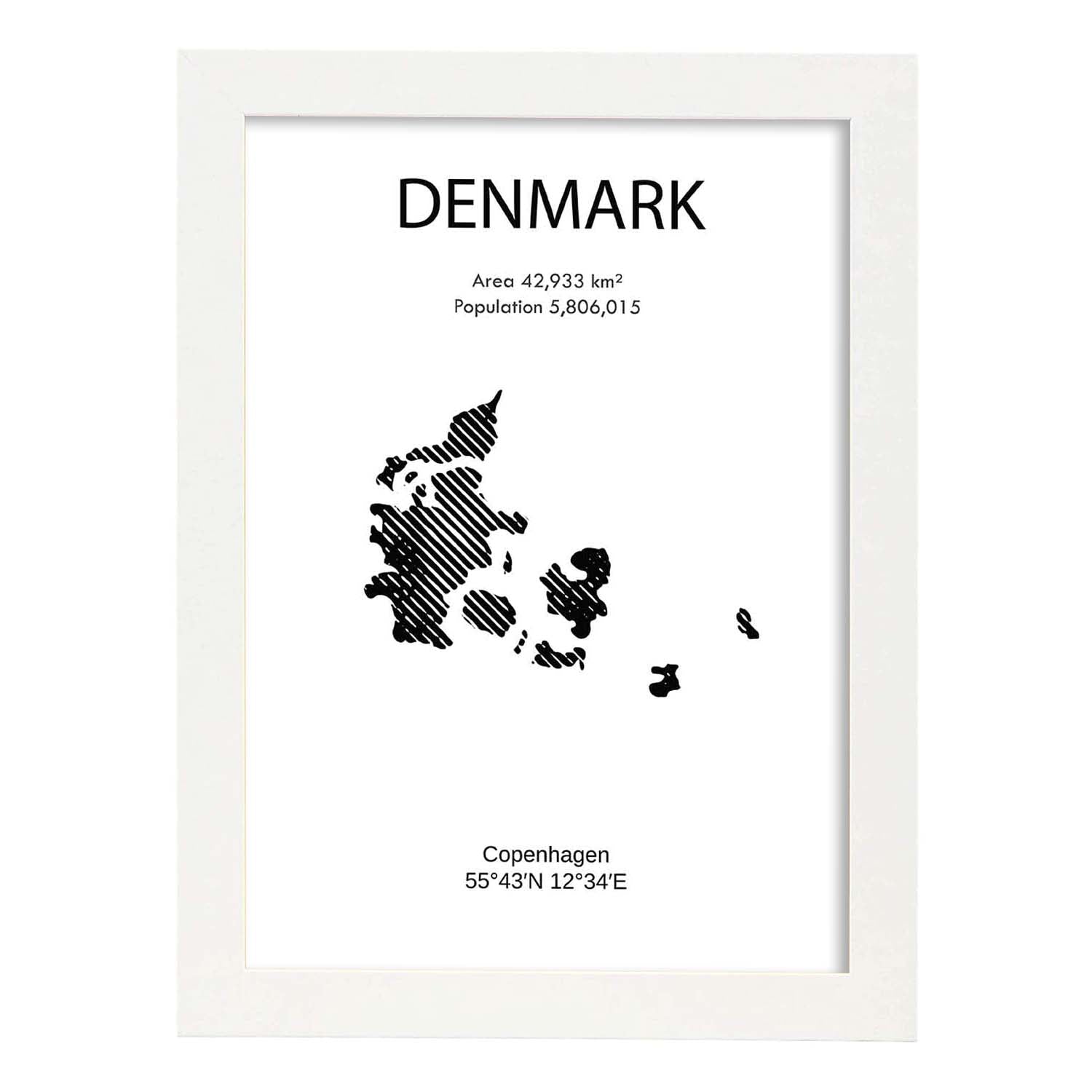 Poster de Dinamarca. Láminas de paises y continentes del mundo.-Artwork-Nacnic-A3-Marco Blanco-Nacnic Estudio SL