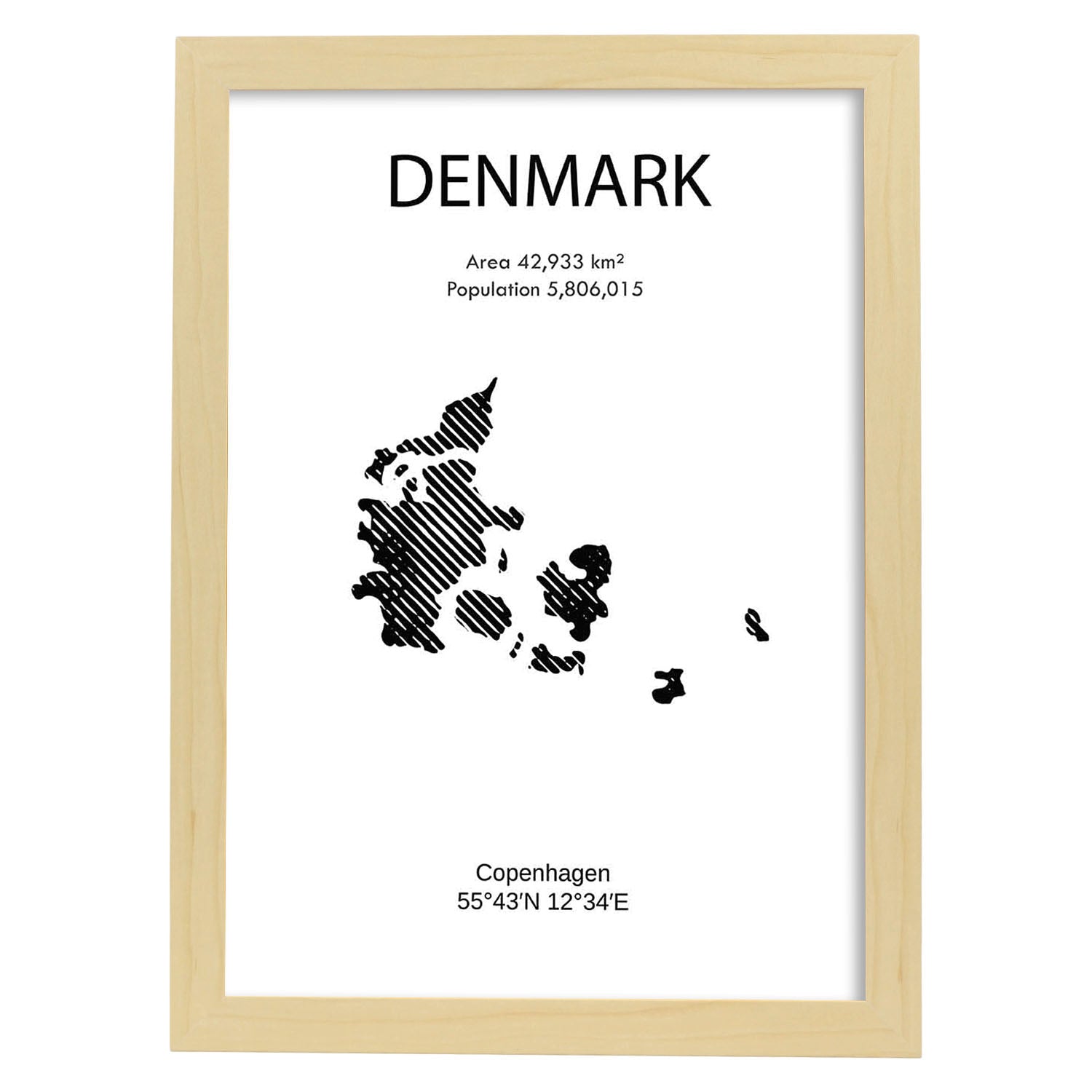 Poster de Dinamarca. Láminas de paises y continentes del mundo.-Artwork-Nacnic-A3-Marco Madera clara-Nacnic Estudio SL