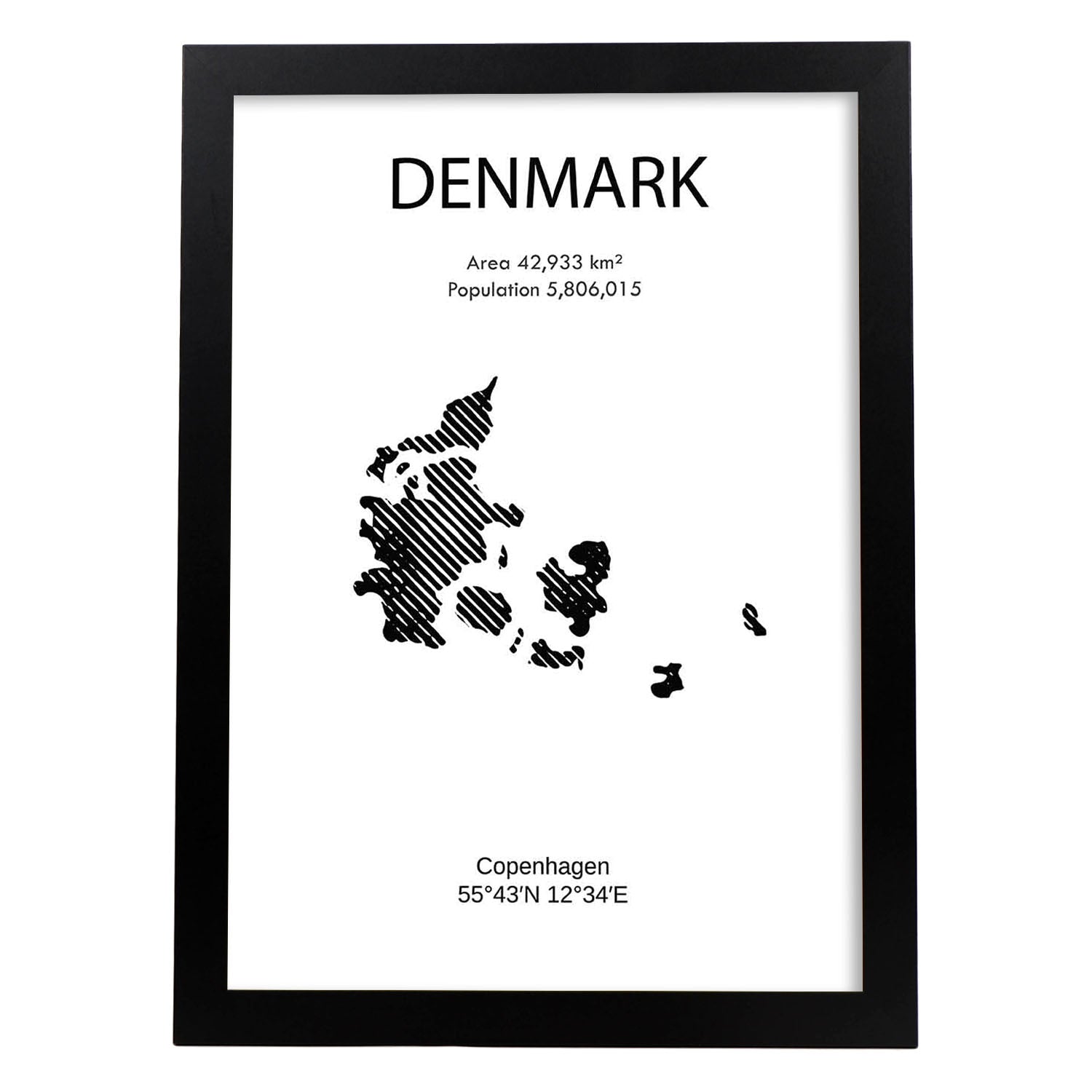 Poster de Dinamarca. Láminas de paises y continentes del mundo.-Artwork-Nacnic-A4-Marco Negro-Nacnic Estudio SL