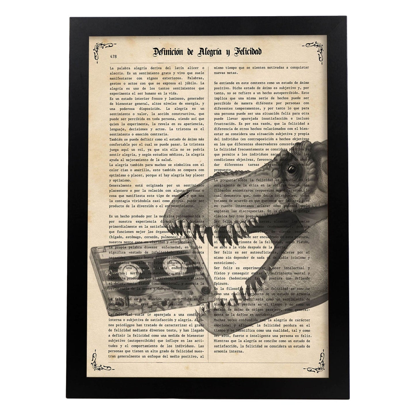 Poster de Dinosaurio con casete. Láminas de animales con definiciones. Regalo para los amantes de los animales.-Artwork-Nacnic-A3-Marco Negro-Nacnic Estudio SL