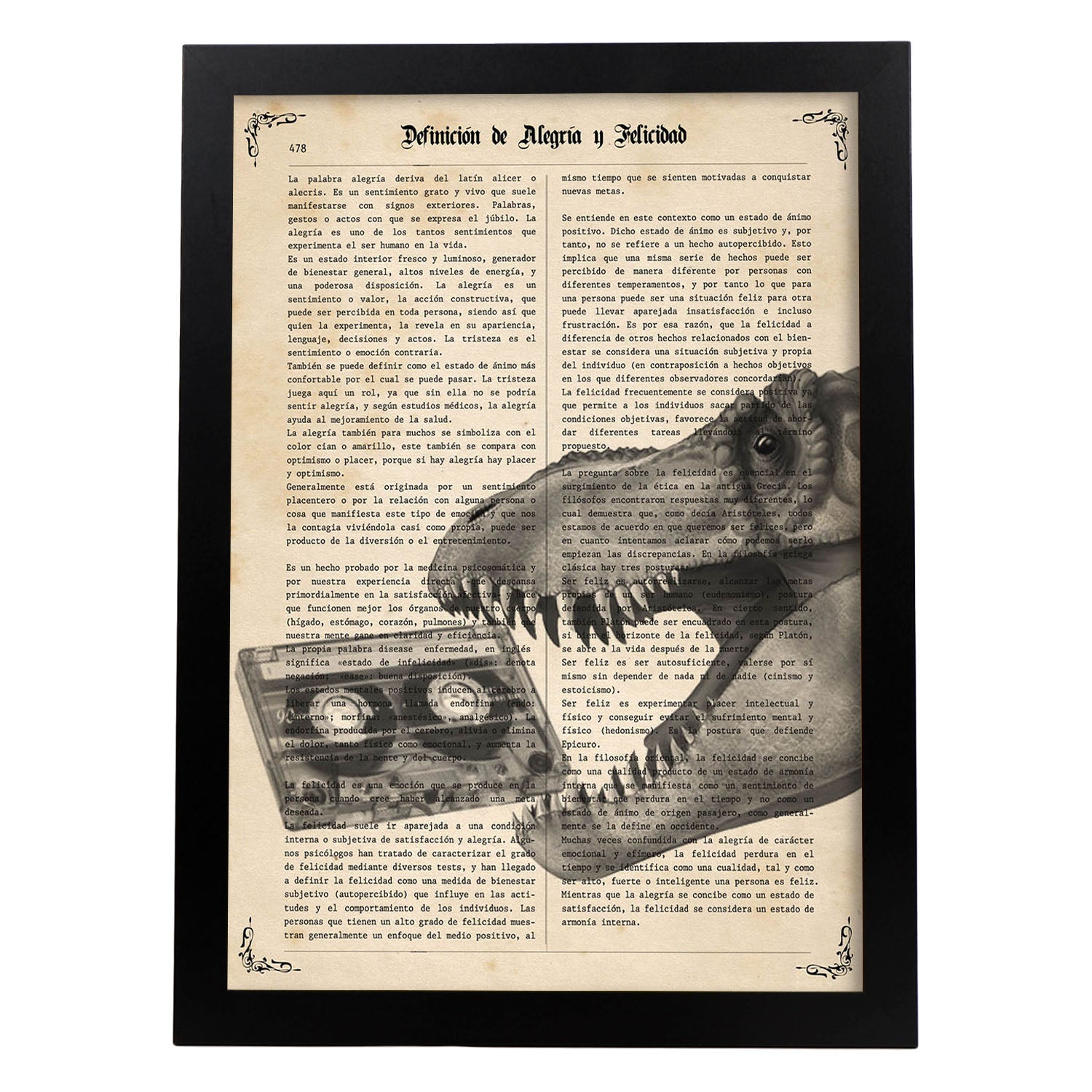 Poster de Dinosaurio con casete. Láminas de animales con definiciones. Regalo para los amantes de los animales.-Artwork-Nacnic-A4-Marco Negro-Nacnic Estudio SL