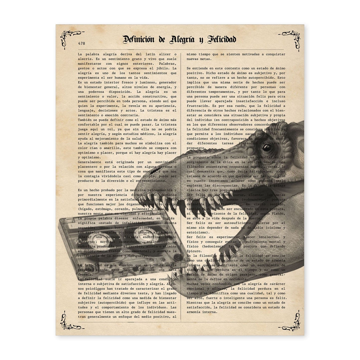 Poster de Dinosaurio con casete. Láminas de animales con definiciones. Regalo para los amantes de los animales.-Artwork-Nacnic-A4-Sin marco-Nacnic Estudio SL