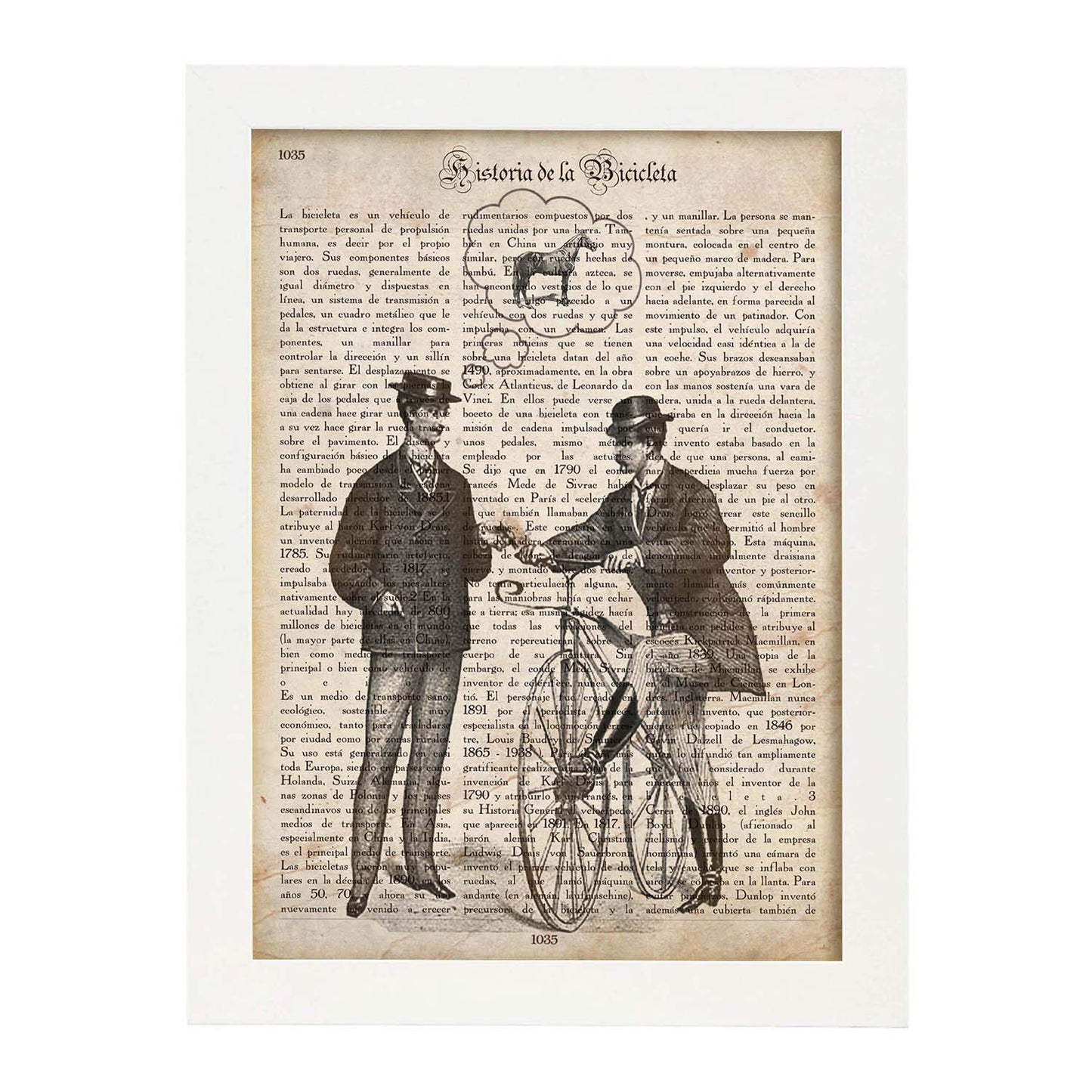Poster de Dos hombres y una bici. Láminas de bicicletas definiciones.-Artwork-Nacnic-A3-Marco Blanco-Nacnic Estudio SL