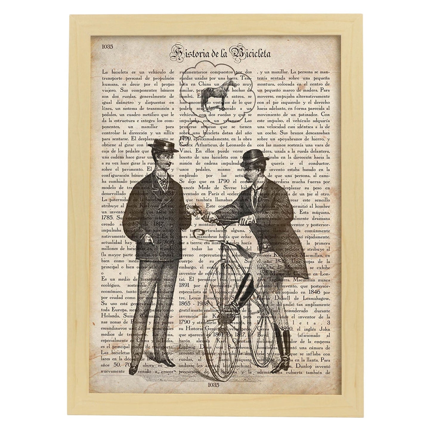 Poster de Dos hombres y una bici. Láminas de bicicletas definiciones.-Artwork-Nacnic-A3-Marco Madera clara-Nacnic Estudio SL