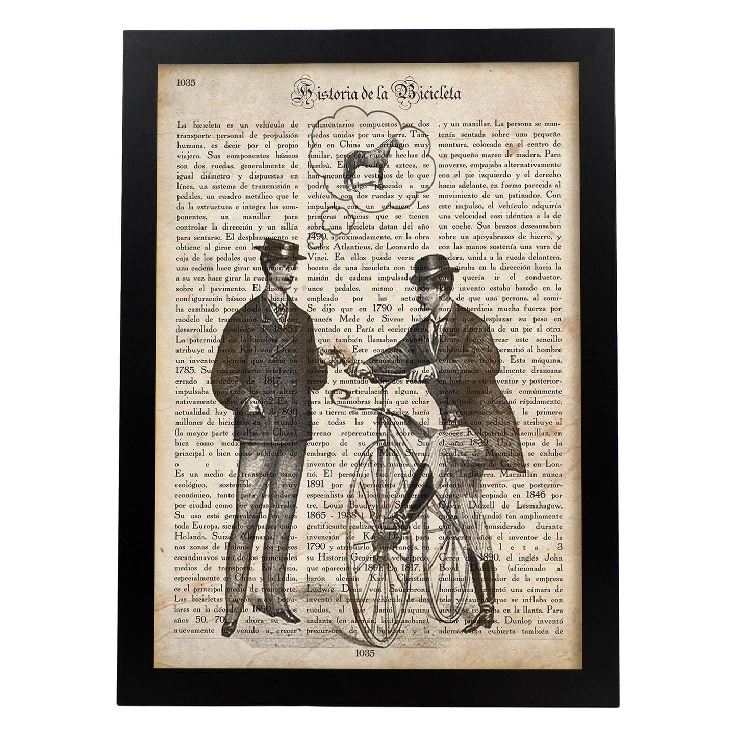 Poster de Dos hombres y una bici. Láminas de bicicletas definiciones.-Artwork-Nacnic-A3-Marco Negro-Nacnic Estudio SL