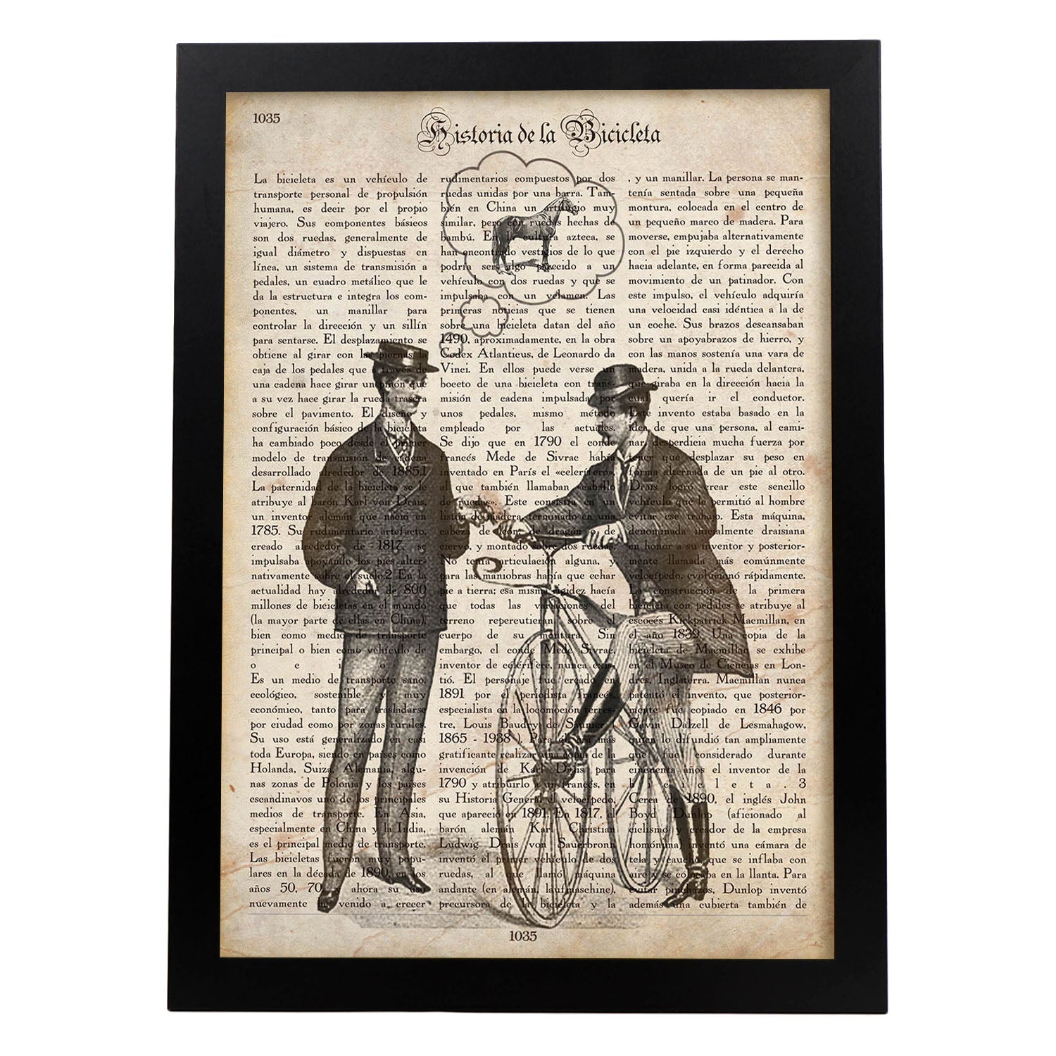 Poster de Dos hombres y una bici. Láminas de bicicletas definiciones.-Artwork-Nacnic-A4-Marco Negro-Nacnic Estudio SL
