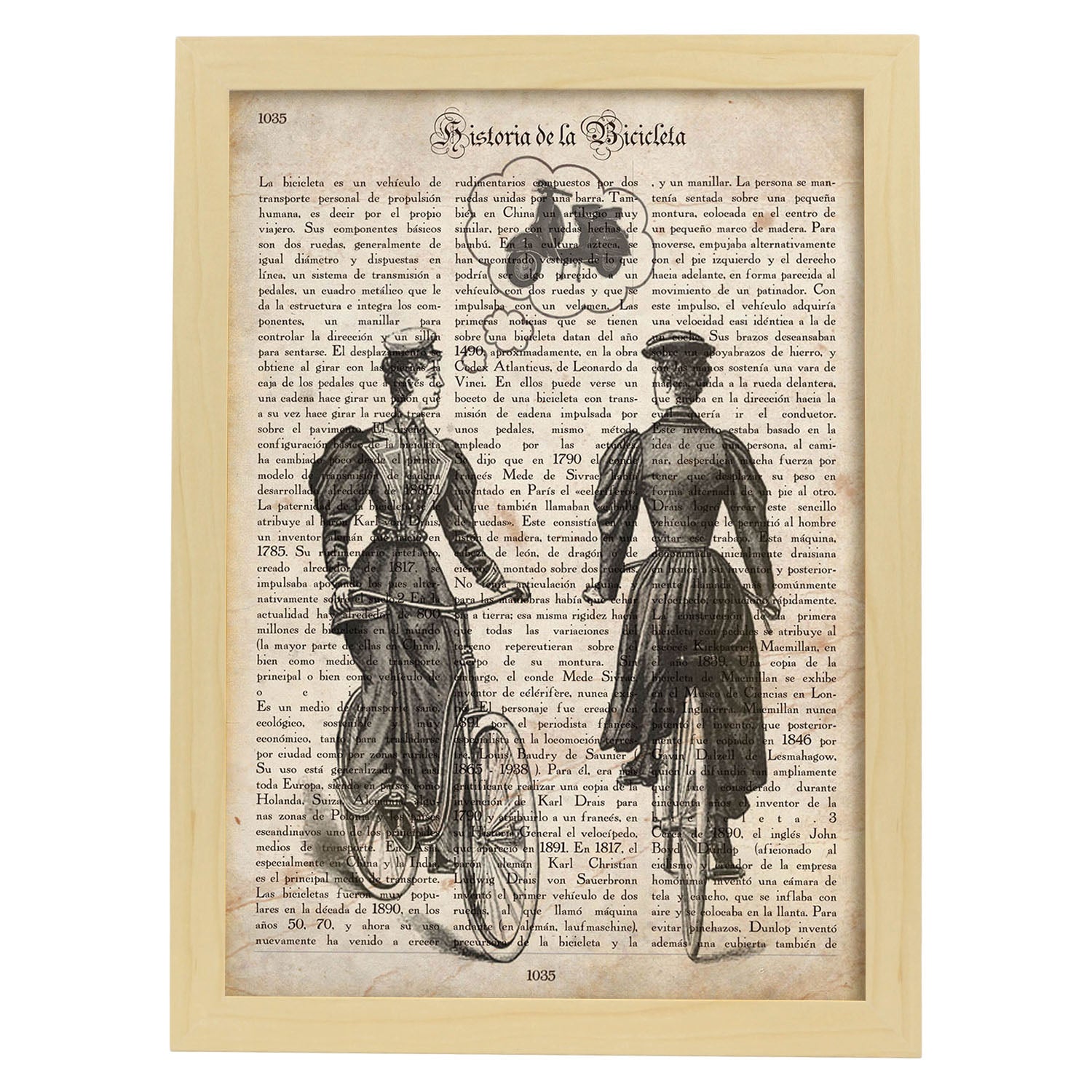 Poster de Dos mujeres y una bici. Láminas de bicicletas definiciones.-Artwork-Nacnic-A3-Marco Madera clara-Nacnic Estudio SL