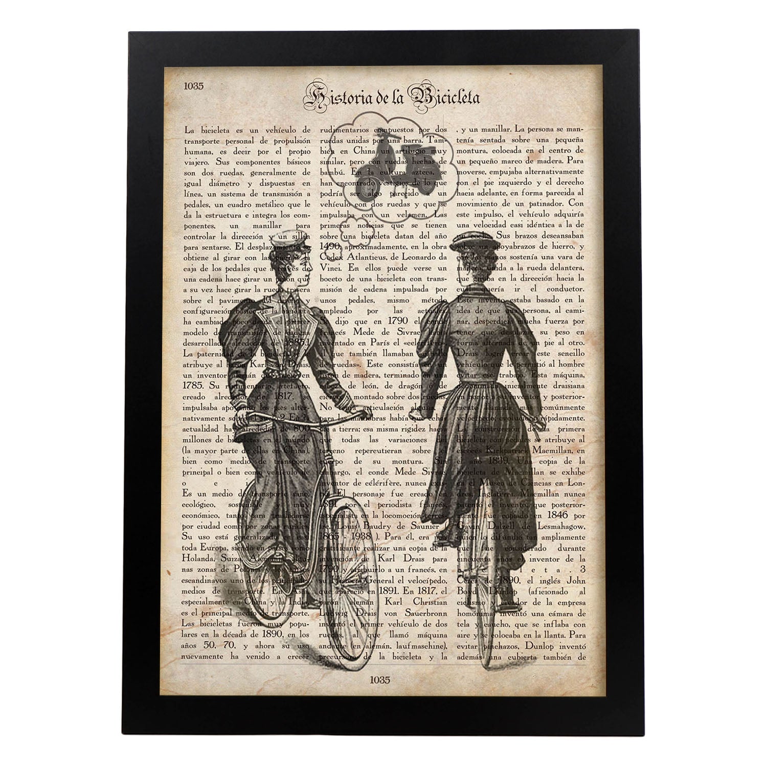 Poster de Dos mujeres y una bici. Láminas de bicicletas definiciones.-Artwork-Nacnic-A3-Marco Negro-Nacnic Estudio SL