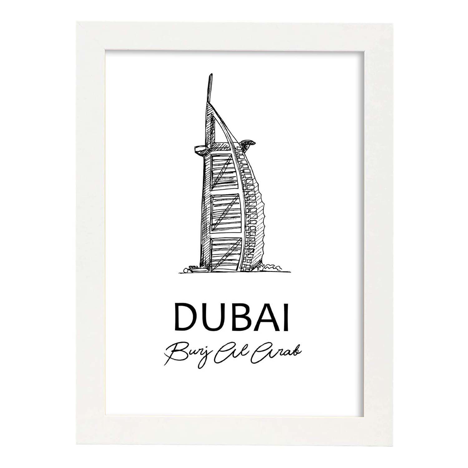 Poster de Dubai -Burj Al Arab. Láminas con monumentos de ciudades.-Artwork-Nacnic-A3-Marco Blanco-Nacnic Estudio SL