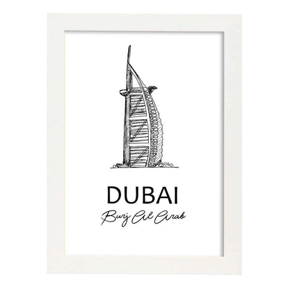 Poster de Dubai -Burj Al Arab. Láminas con monumentos de ciudades.-Artwork-Nacnic-A4-Marco Blanco-Nacnic Estudio SL