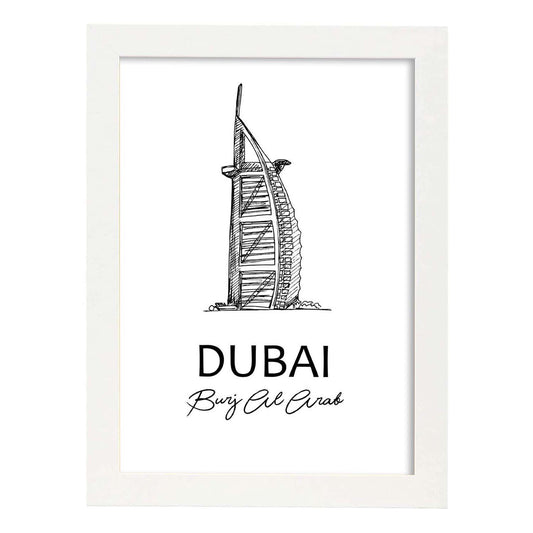 Poster de Dubai -Burj Al Arab. Láminas con monumentos de ciudades.-Artwork-Nacnic-A4-Marco Blanco-Nacnic Estudio SL