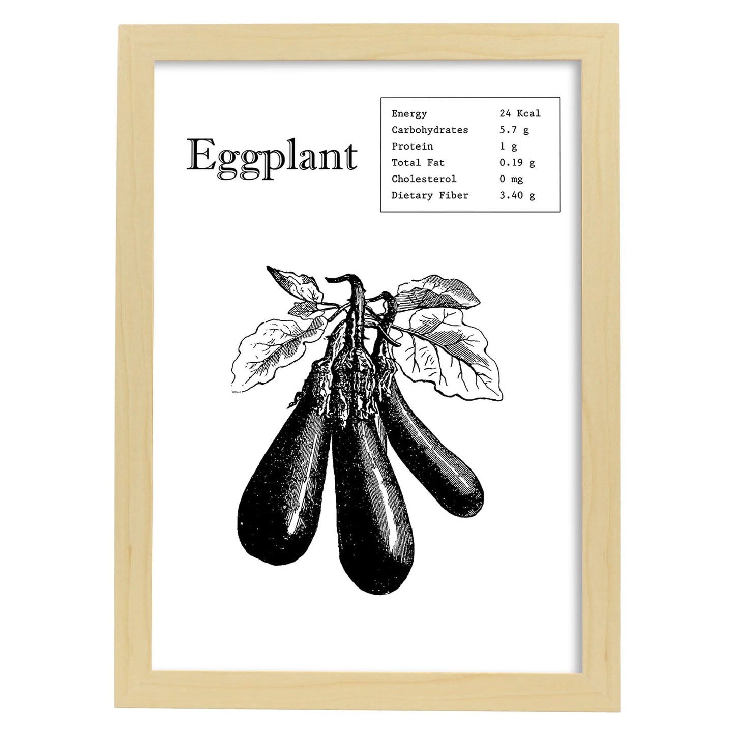 Poster de Eggplant. Láminas de frutas y verduras en inglés.-Artwork-Nacnic-A3-Marco Madera clara-Nacnic Estudio SL