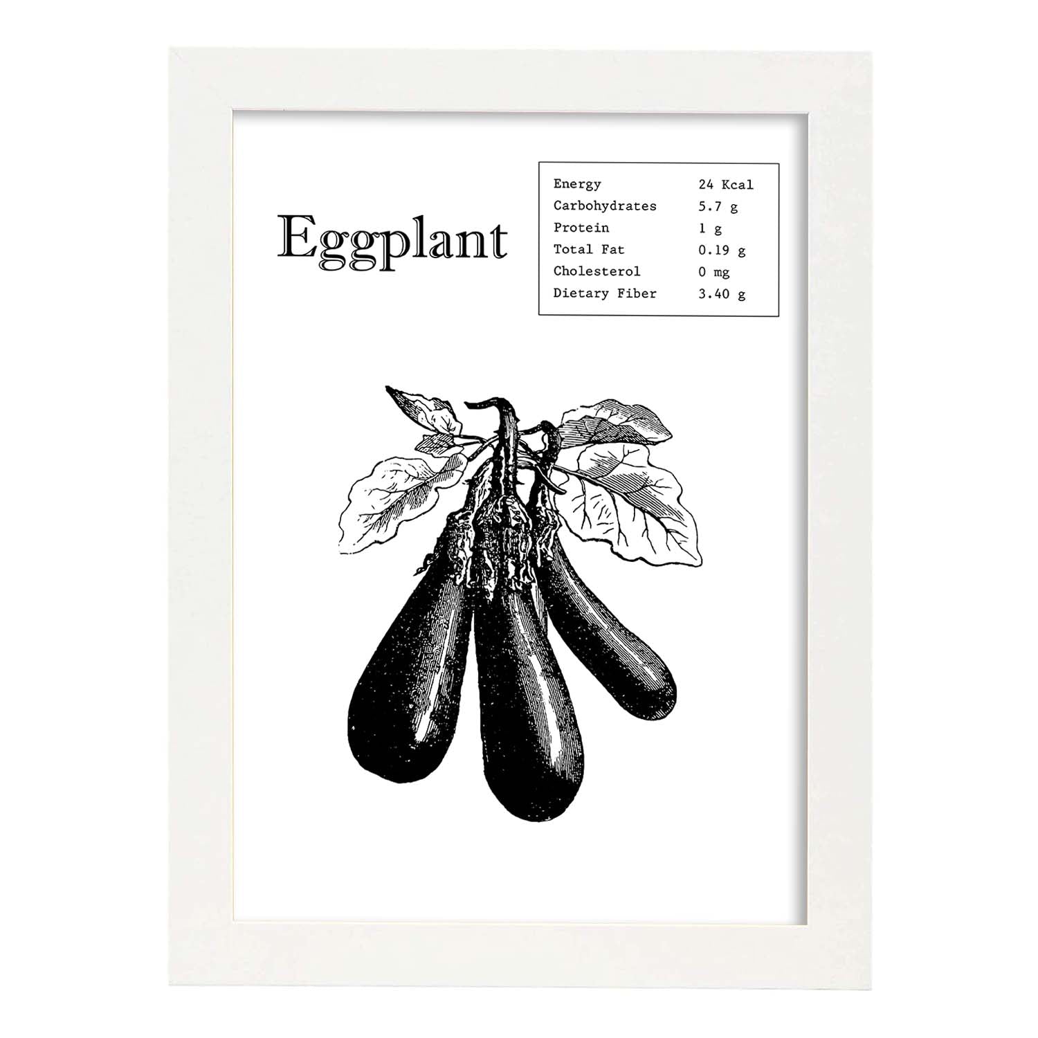 Poster de Eggplant. Láminas de frutas y verduras en inglés.-Artwork-Nacnic-A4-Marco Blanco-Nacnic Estudio SL