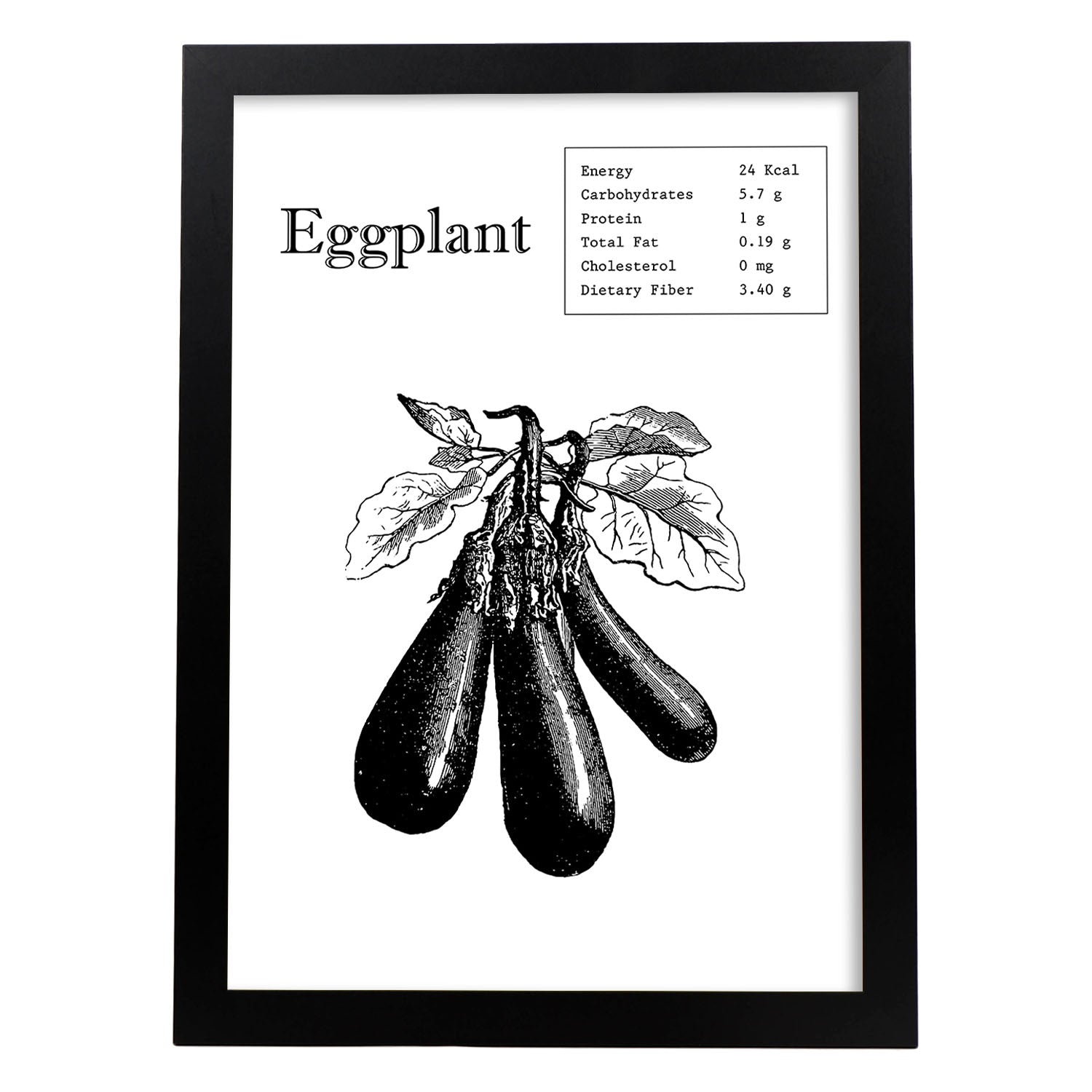 Poster de Eggplant. Láminas de frutas y verduras en inglés.-Artwork-Nacnic-A4-Marco Negro-Nacnic Estudio SL