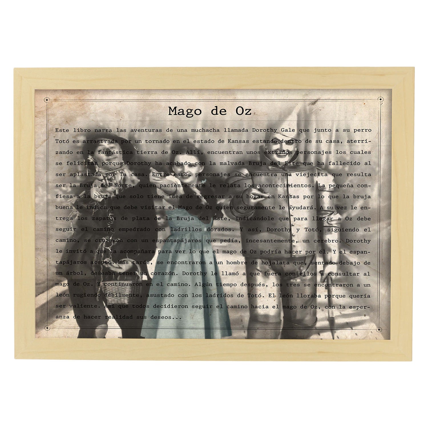 Poster de El Mago de Oz. Láminas de cine antiguo de Hollywood. Diseño de cine vintage con definiciones.-Artwork-Nacnic-A3-Marco Madera clara-Nacnic Estudio SL