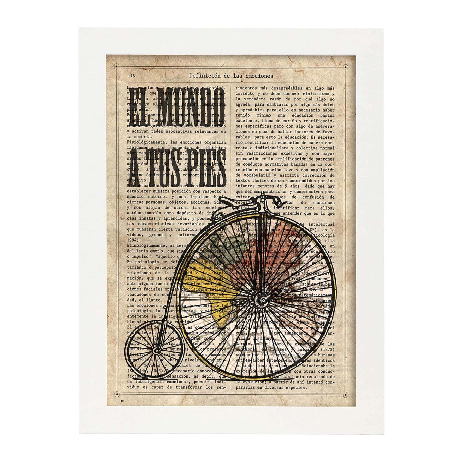 Poster de El mundo a tus pies. Láminas de bicicletas definiciones.-Artwork-Nacnic-A3-Marco Blanco-Nacnic Estudio SL