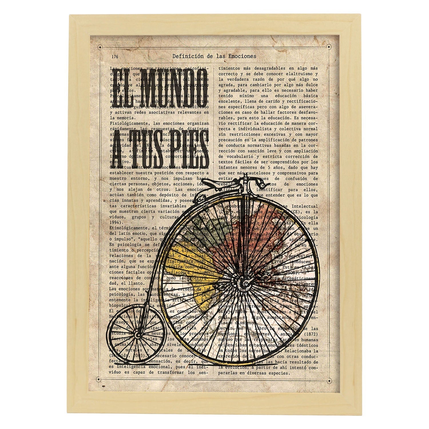 Poster de El mundo a tus pies. Láminas de bicicletas definiciones.-Artwork-Nacnic-A3-Marco Madera clara-Nacnic Estudio SL