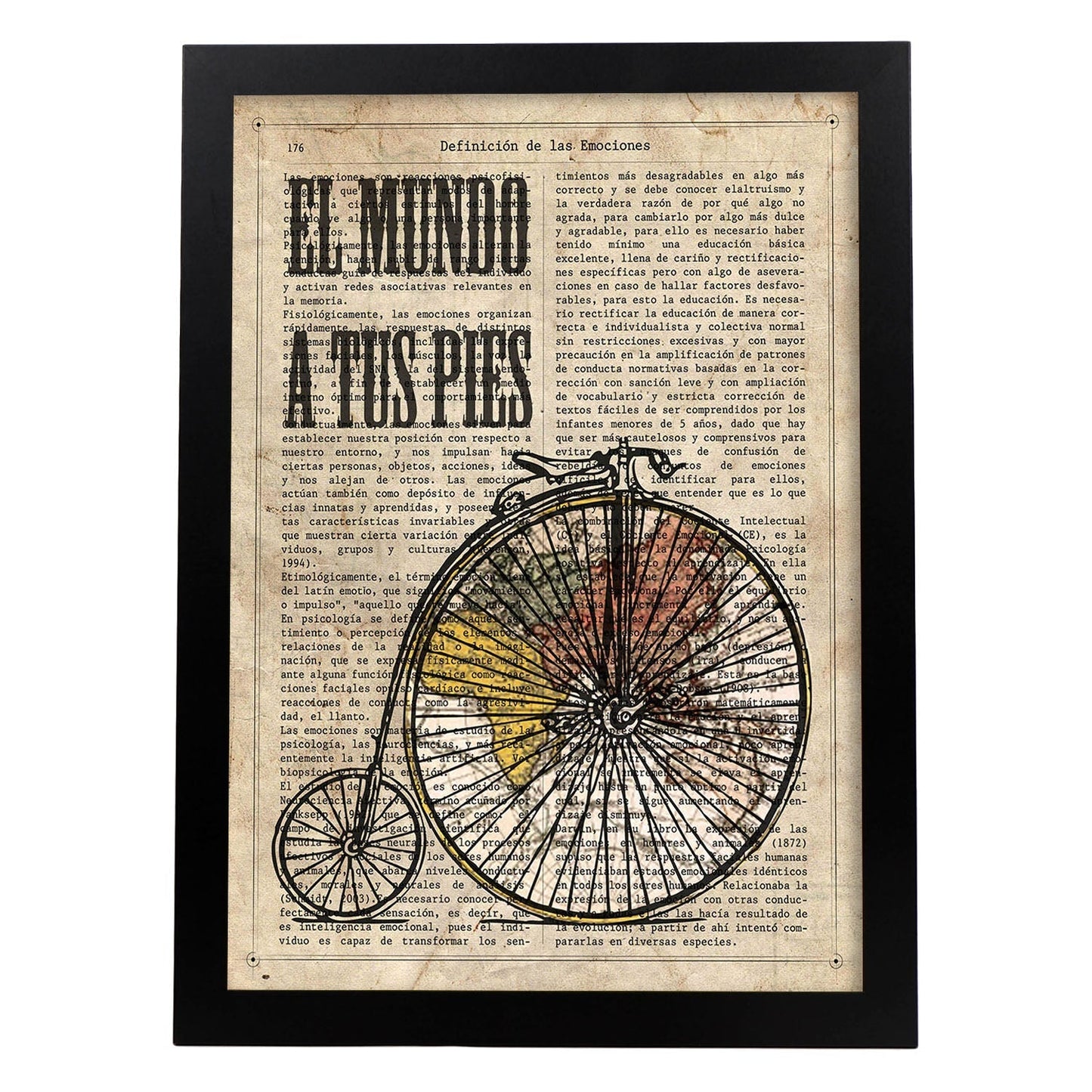 Poster de El mundo a tus pies. Láminas de bicicletas definiciones.-Artwork-Nacnic-A3-Marco Negro-Nacnic Estudio SL