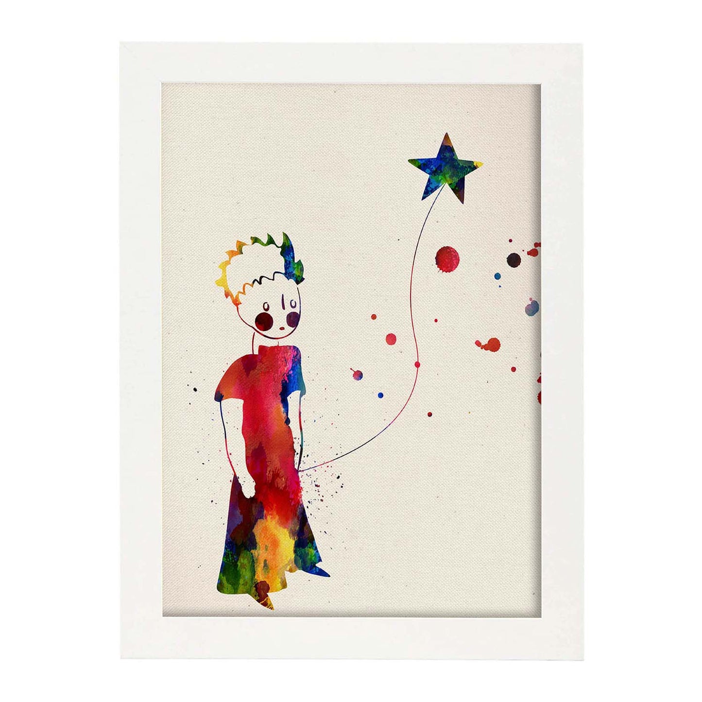 Poster de El principito con estrella con diseño acuarela. Mix de láminas con estilo acuarela-Artwork-Nacnic-A3-Marco Blanco-Nacnic Estudio SL