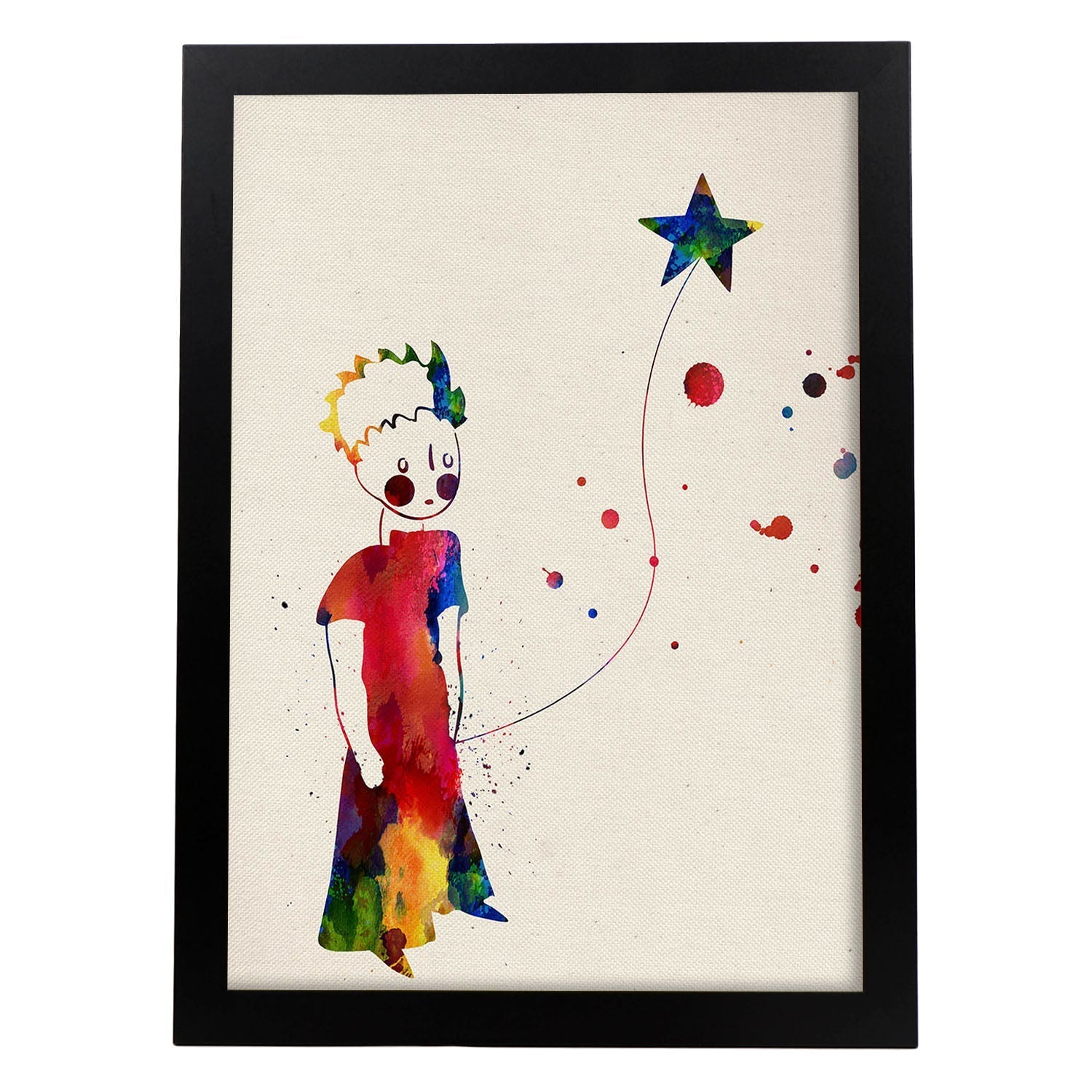 Poster de El principito con estrella con diseño acuarela. Mix de láminas con estilo acuarela-Artwork-Nacnic-A3-Marco Negro-Nacnic Estudio SL