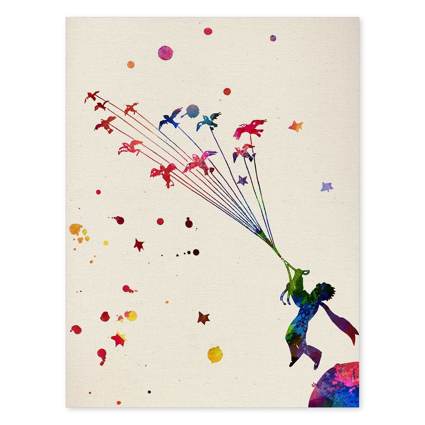 Poster de El principito volando con diseño acuarela. Mix de láminas con estilo acuarela-Artwork-Nacnic-A4-Sin marco-Nacnic Estudio SL