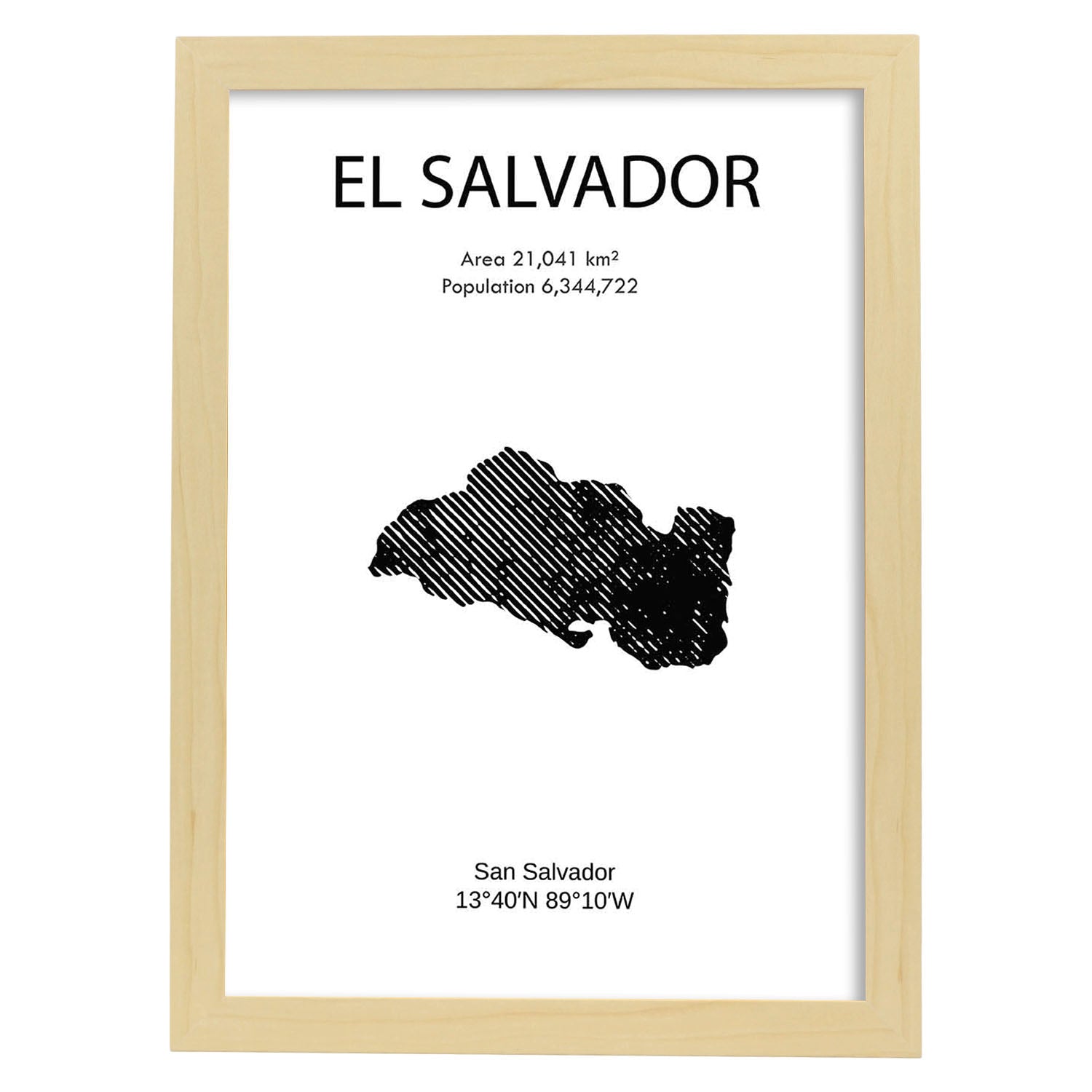 Poster de El Salvador. Láminas de paises y continentes del mundo.-Artwork-Nacnic-A3-Marco Madera clara-Nacnic Estudio SL